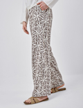 Linen Rich Embroidered Wide Leg Trousers