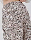 Linen Rich Embroidered Wide Leg Trousers
