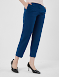 High Waisted Pleat Front Tapered Trousers
