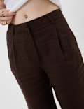 Linen Rich Pleat Front Cropped Trousers