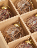 6pk Glitter Stripe Glass Baubles
