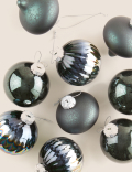 9pk Green Glass Baubles