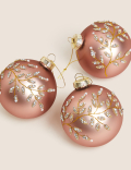 3pk Pink Glass Embellished Baubles