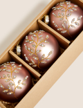 3pk Pink Glass Embellished Baubles