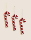 3pk Glass Hanging Candy Cane Decorations