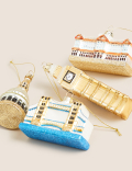 4pk Glitter Glass Hanging London Decorations