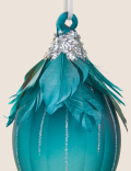 Feather Embellished Glass Bauble