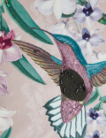 Velvet Hummingbird Embellished Cushion