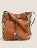 Faux Leather Drawstring Cross Body Bag
