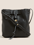 Faux Leather Drawstring Cross Body Bag