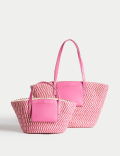 Straw Drawstring Tote Bag