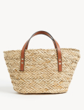 Straw Drawstring Tote Bag