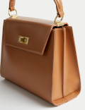 Faux Leather Top Handle Tote Bag