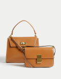 Faux Leather Top Handle Tote Bag