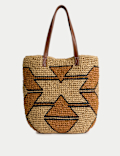 Striped Straw Tote Bag