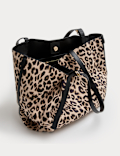 Suedette Animal Print Slouchy Tote Bag