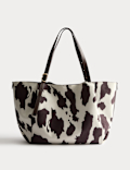 Suedette Animal Print Slouchy Tote Bag