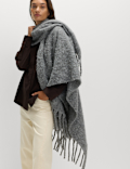 Brushed Fringed Wrap Scarf with Wool