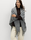 Brushed Fringed Wrap Scarf with Wool