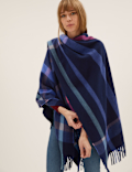 Woven Checked Tassel Poncho
