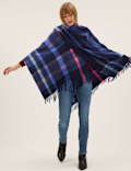 Woven Checked Tassel Poncho