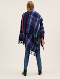Woven Checked Tassel Poncho