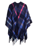 Woven Checked Tassel Poncho