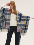 Woven Checked Tassel Poncho