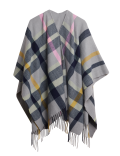 Woven Checked Tassel Poncho