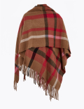 Woven Checked Tassel Poncho
