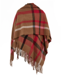 Woven Checked Tassel Poncho