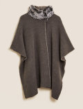 Knitted Faux Fur Collar Poncho