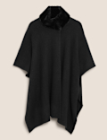 Knitted Faux Fur Collar Poncho