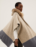 Faux Fur Trim Hooded Poncho