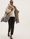 Faux Fur Trim Hooded Poncho