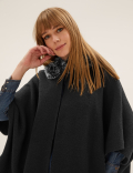 Faux Fur Trim Hooded Poncho
