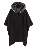 Faux Fur Trim Hooded Poncho