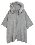 Hooded Faux Fur Trim Poncho