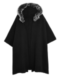 Hooded Faux Fur Trim Poncho