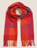 Woven Checked Tassel Scarf