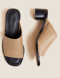 Leather Block Heel Mules