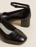 Wide Fit Croc Block Heel Court Shoes