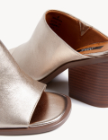 Leather Block Heel Open Toe Mules