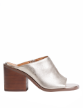 Leather Block Heel Open Toe Mules