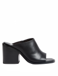 Leather Block Heel Open Toe Mules