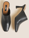 Leather Square Toe Mule Court Shoes