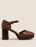 Leather Platform Square Toe Heels