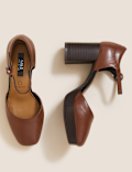 Leather Platform Square Toe Heels