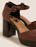 Leather Platform Square Toe Heels