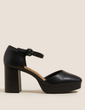 Leather Platform Square Toe Heels